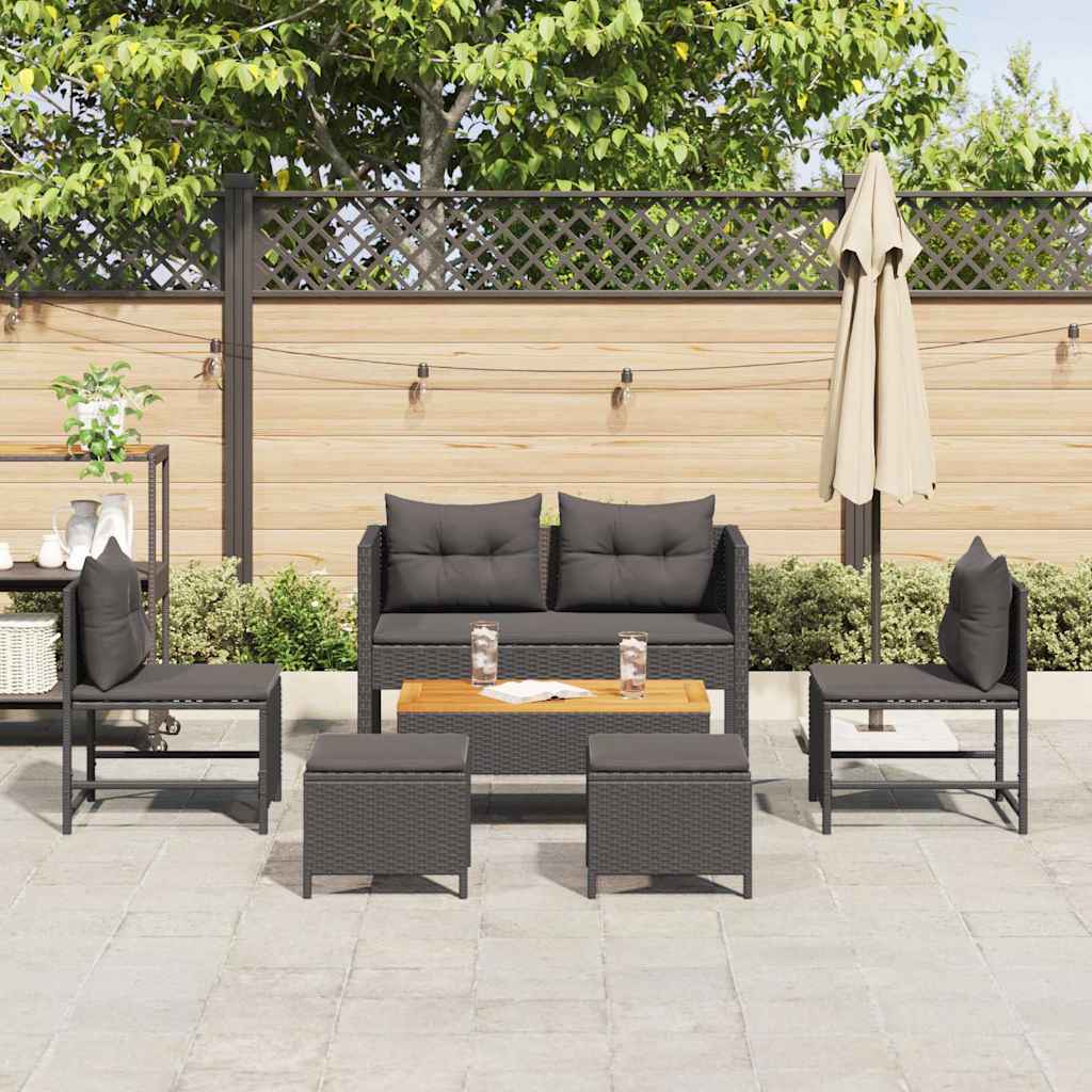 Ensemble de canapé de jardin avec coussin 6 pcs Noir polyrotin - XIOS