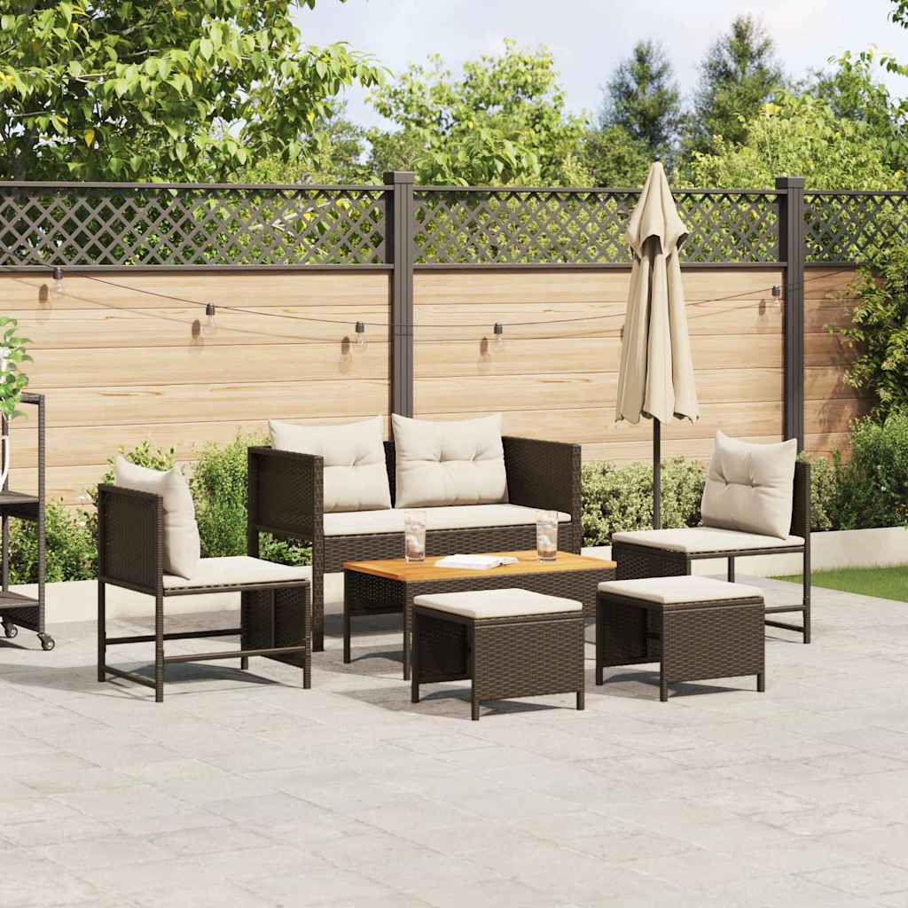 Ensemble de canapé de jardin 6 pcs Marron et Crème polyrotin - XIOS