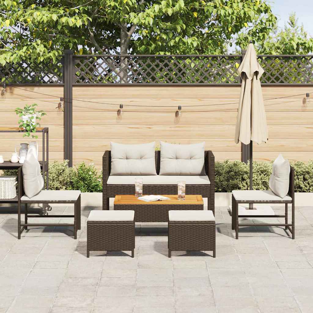 Ensemble de canapé de jardin 6 pcs Marron et Crème polyrotin - XIOS