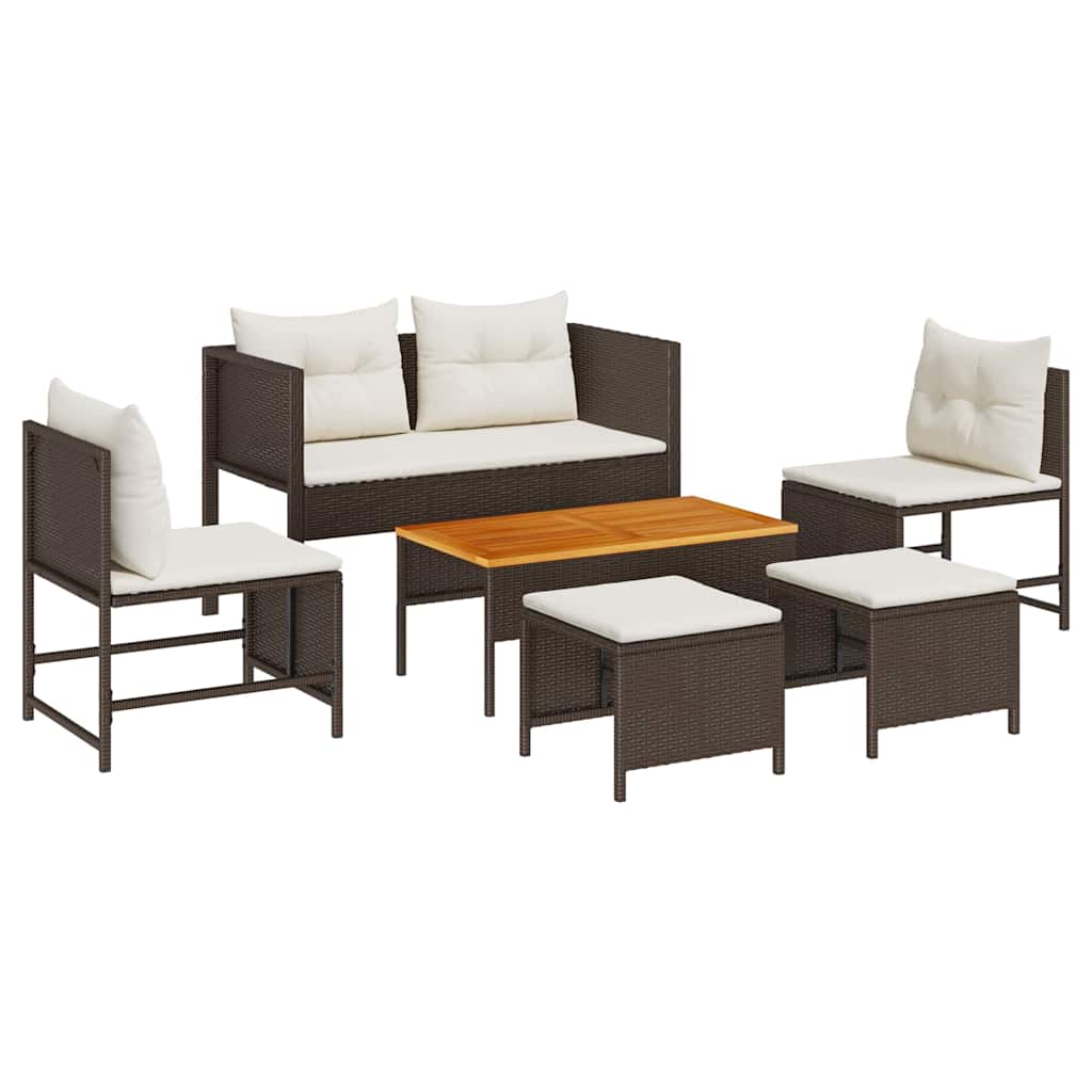 Ensemble de canapé de jardin 6 pcs Marron et Crème polyrotin - XIOS