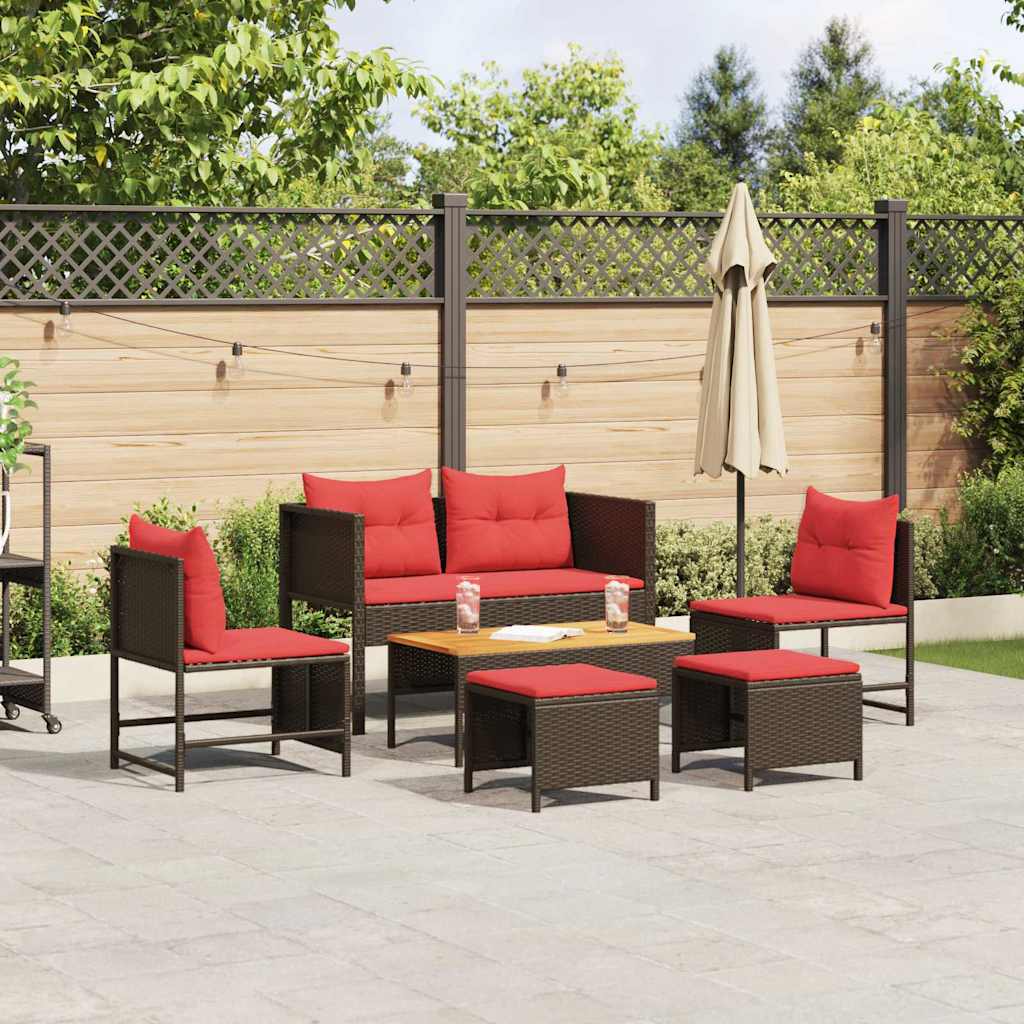 Ensemble de canapé de jardin 6 pcs Marron et rouge polyrotin - XIOS