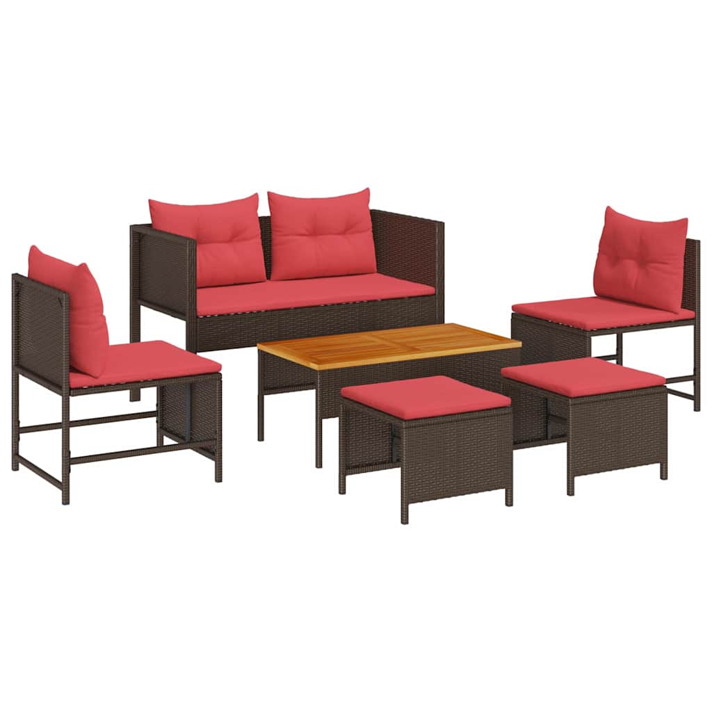 Ensemble de canapé de jardin 6 pcs Marron et rouge polyrotin - XIOS