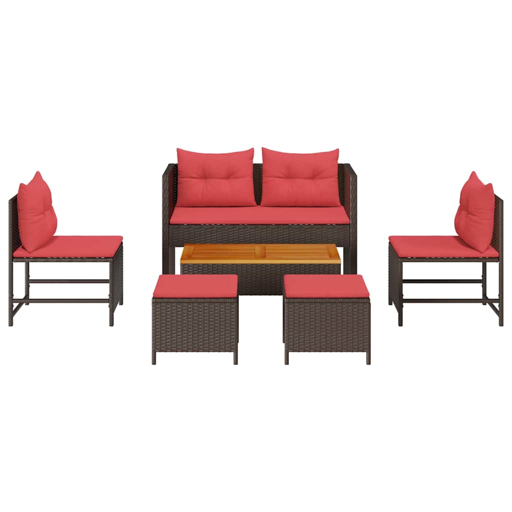 Ensemble de canapé de jardin 6 pcs Marron et rouge polyrotin - XIOS