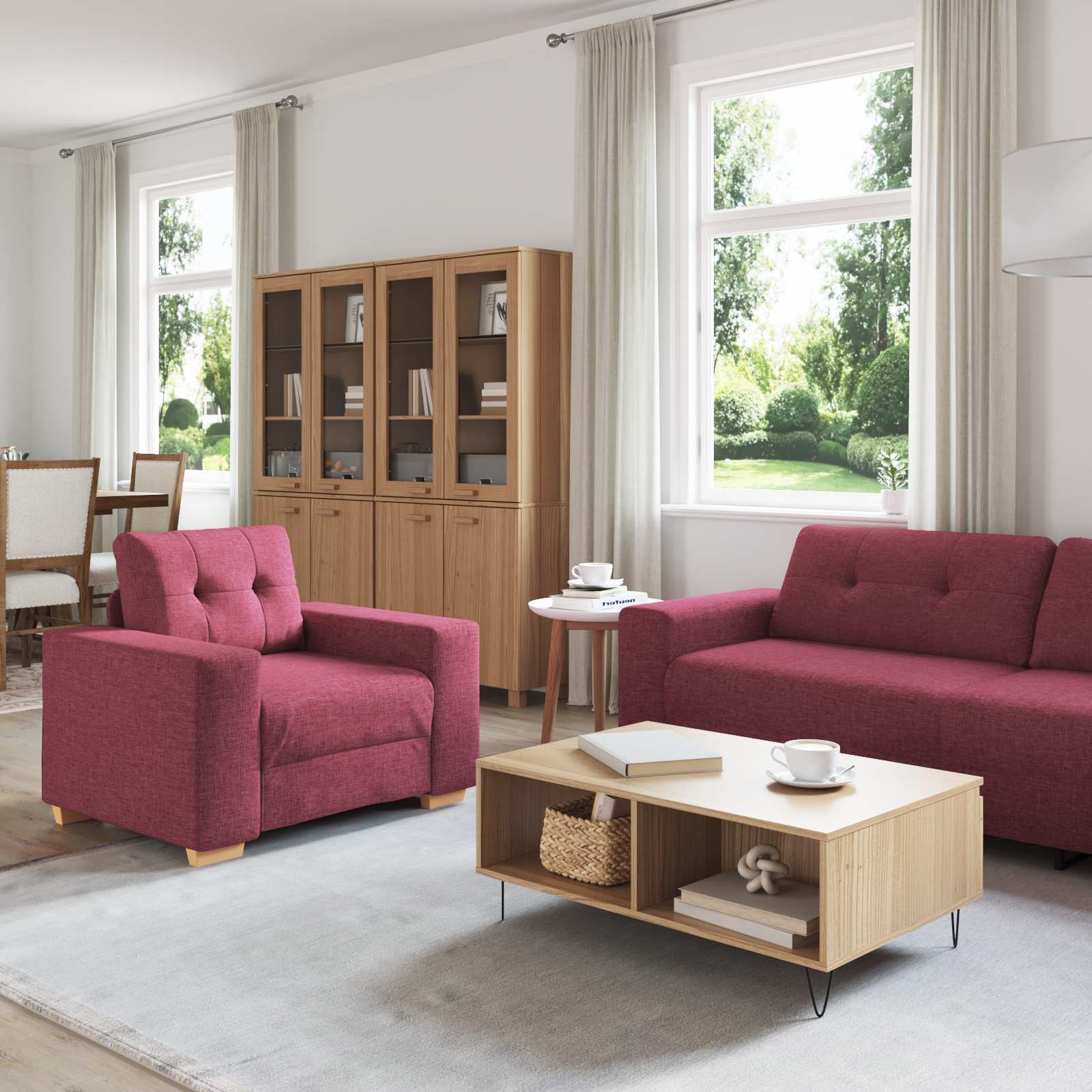 Canapé 3 pcs Rouge Vent 221 x 80 x 80 cm Tissu en lin mélangé - XIOS