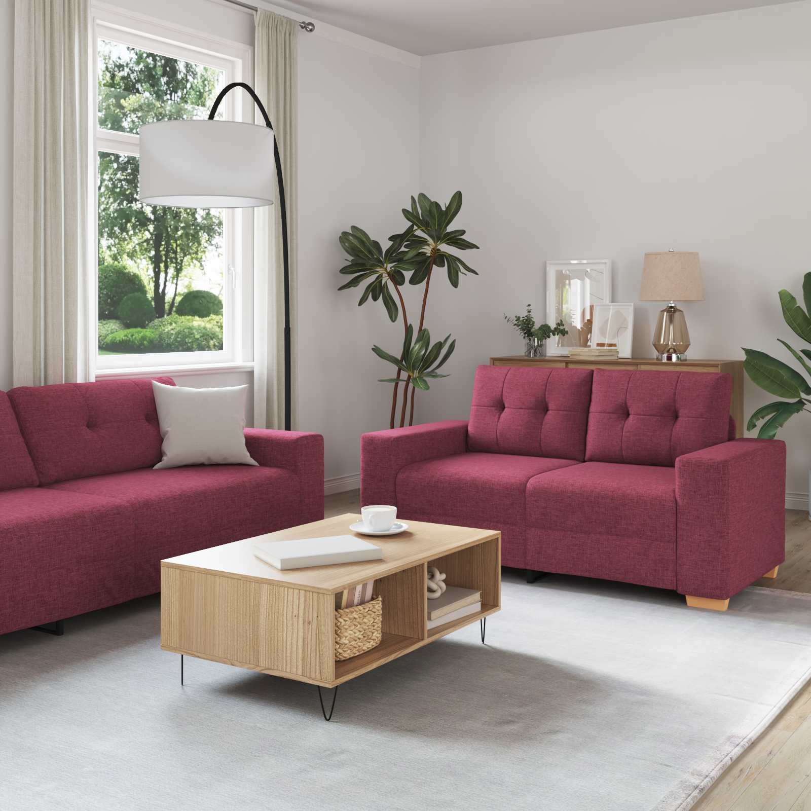 Canapé 3 pcs Rouge Vent 221 x 80 x 80 cm Tissu en lin mélangé - XIOS