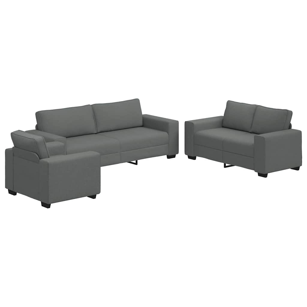 Ensemble de canapé 3 pcs avec coussins en tissu gris foncé