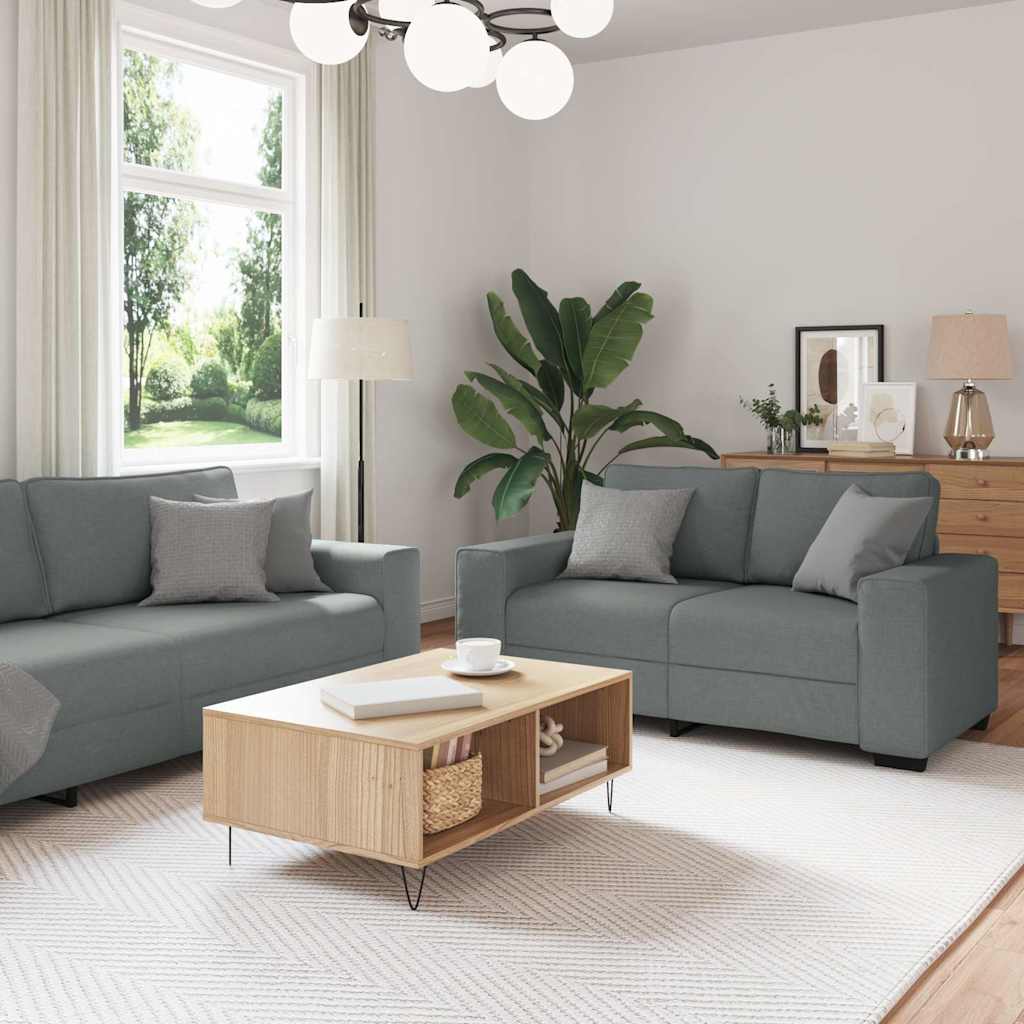 Ensemble de canapé 3 pcs avec coussins en tissu gris foncé