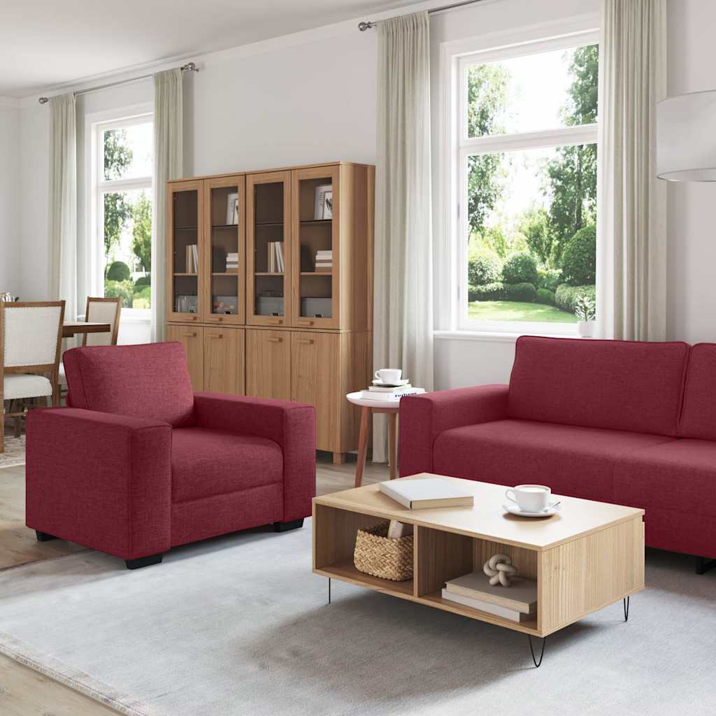 Ensemble de canapé 3 pcs avec coussins en tissu rouge bordeaux