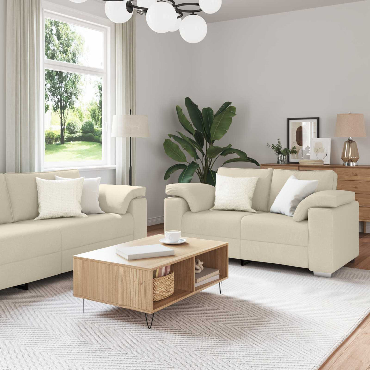 Canapé 2 pc Beige Tissu en lin mélangé