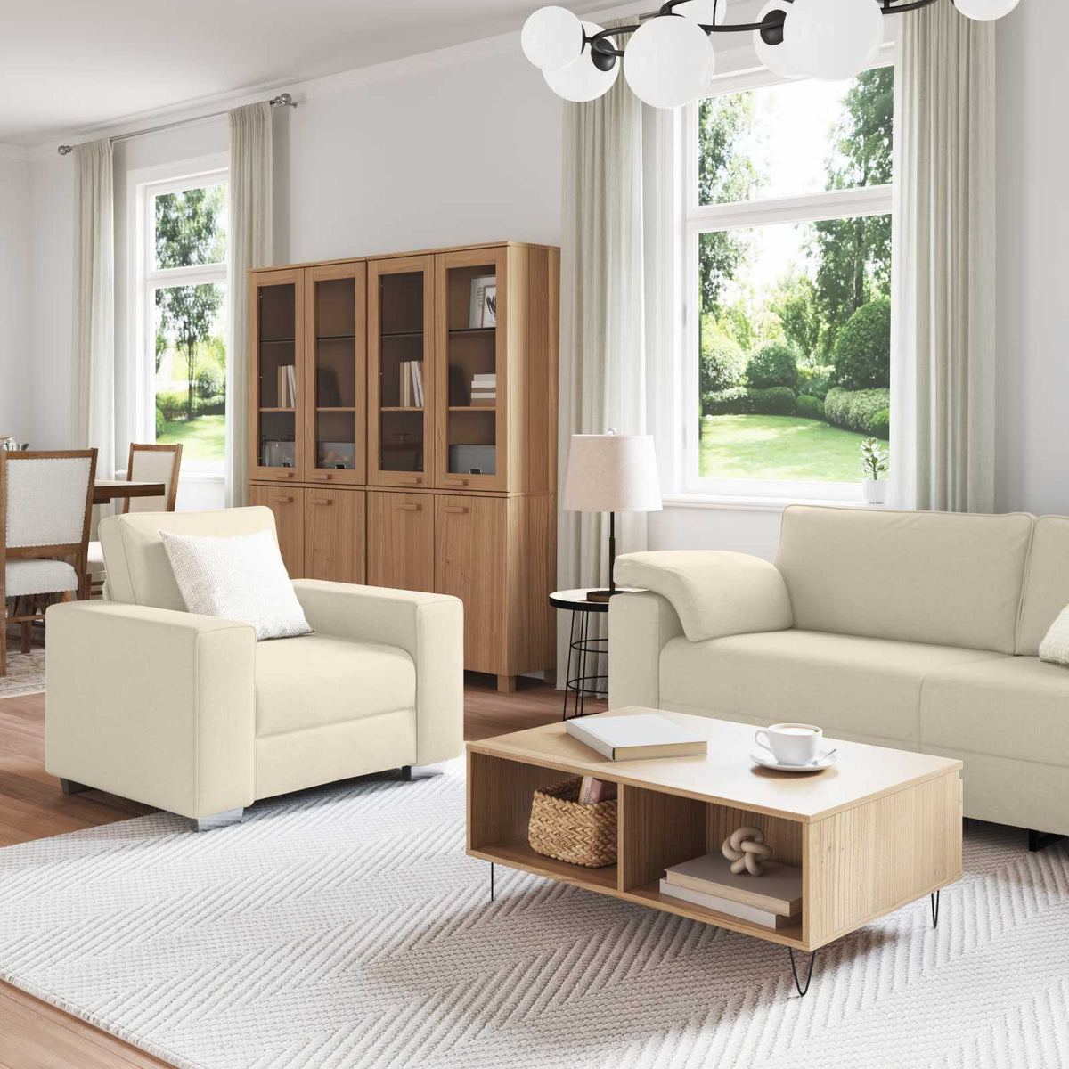 Canapé 2 pc Beige Tissu en lin mélangé
