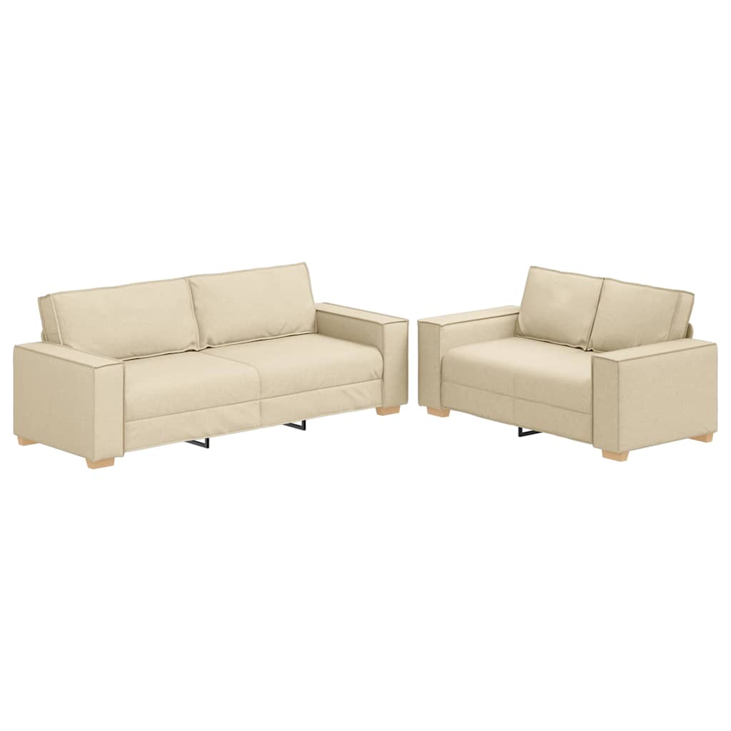 Ensemble de canapé 2 pcs avec coussins en tissu crème