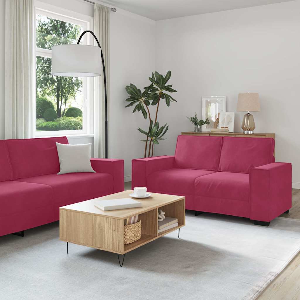 Ensemble de canapé 2 pcs avec coussins velours rouge bordeaux - XIOS