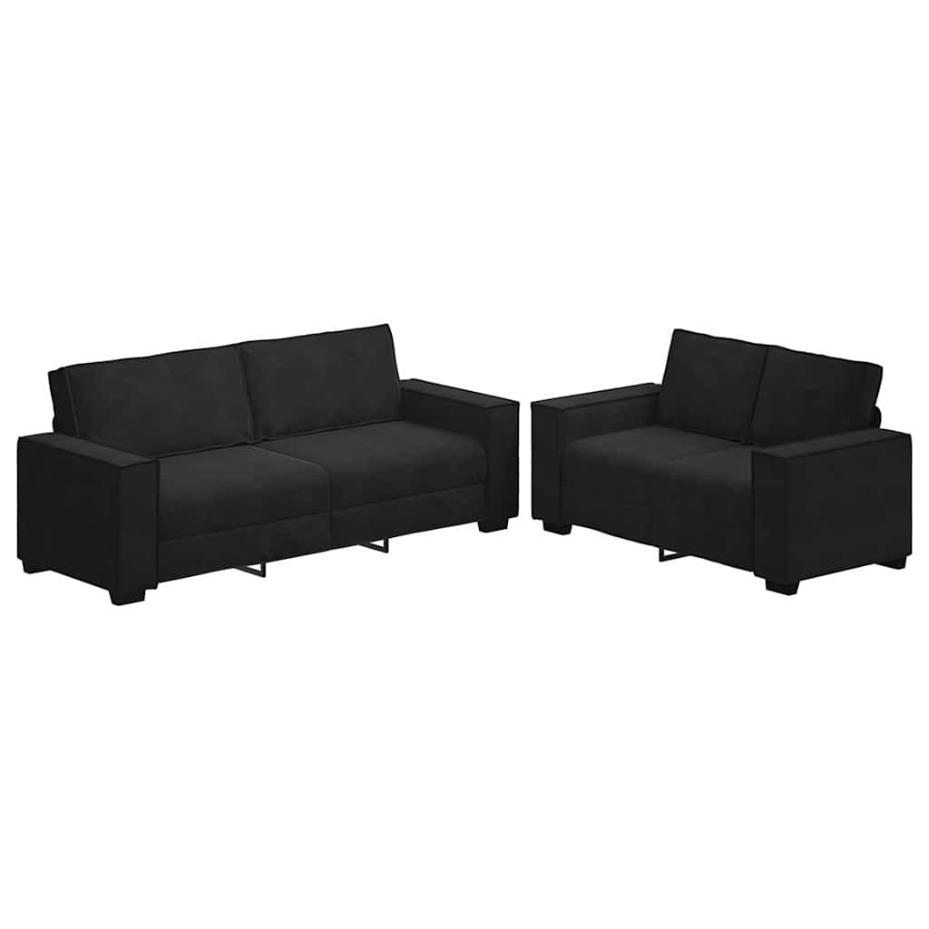Ensemble canapé 2 pcs avec coussins velours noir