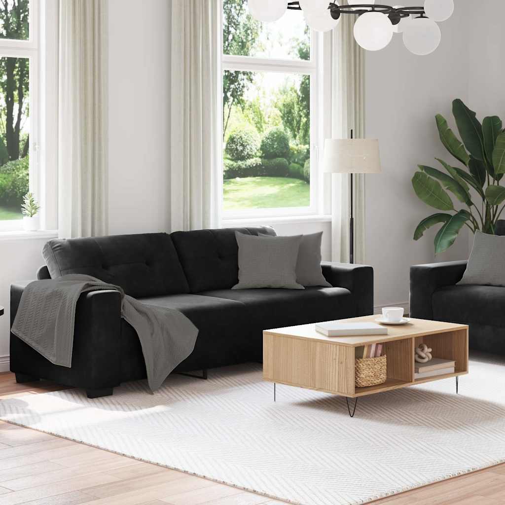 Ensemble canapé 2 pcs avec coussins velours noir