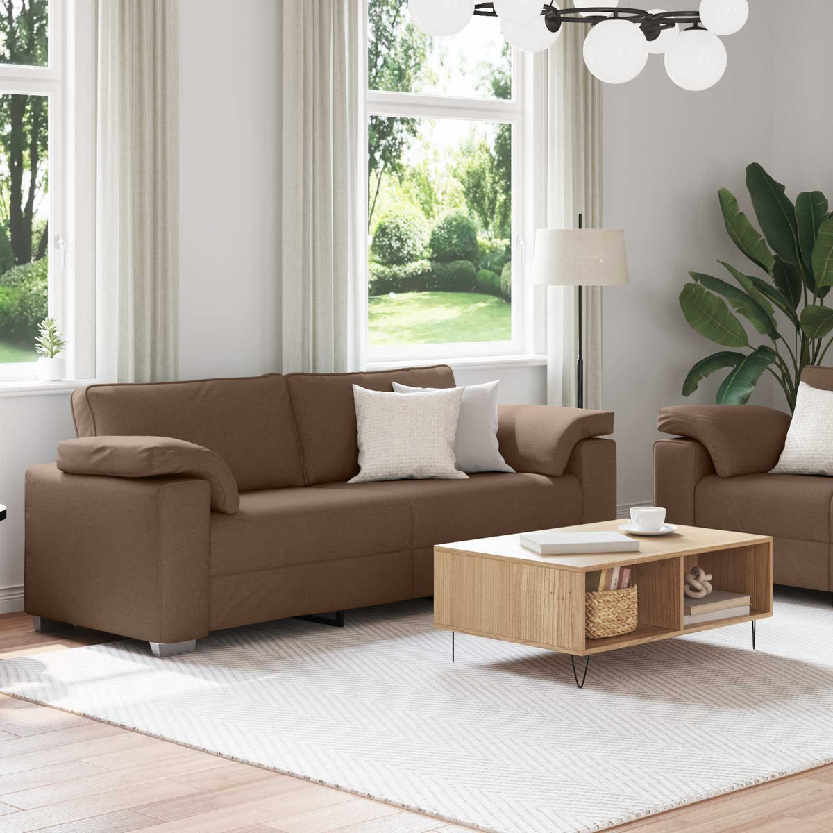 Canapé 2 pc Marron tissu