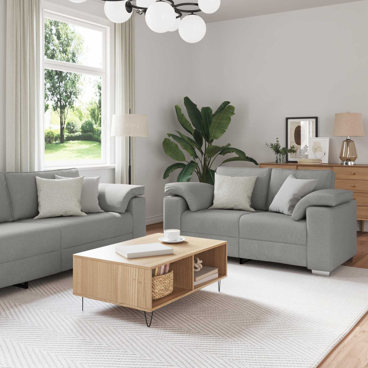 Canapé 2 pc Gris nuage tissu