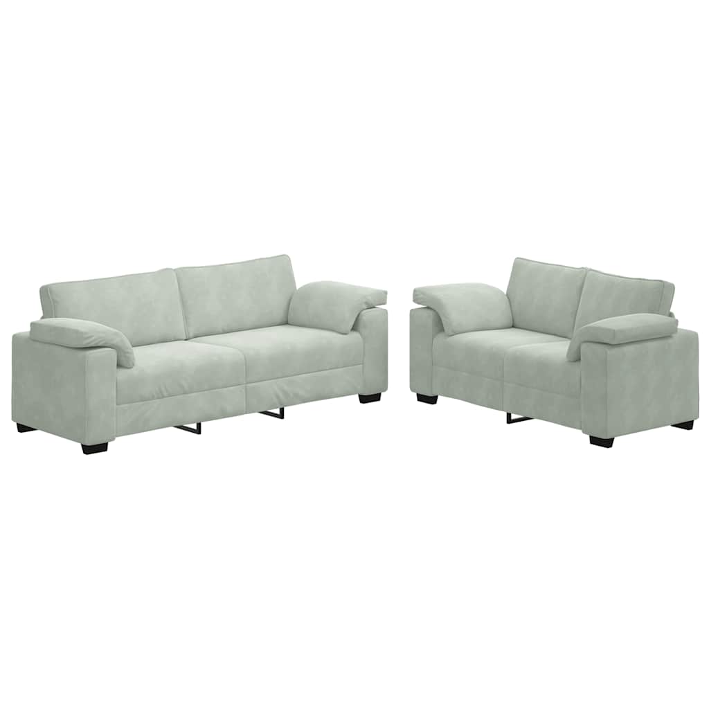 Ensemble canapé 2 pcs avec coussins velours gris clair - XIOS