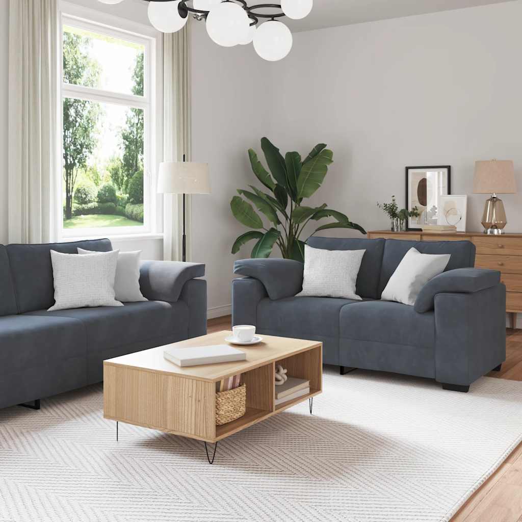 Ensemble canapé 2 pcs avec coussins velours gris foncé