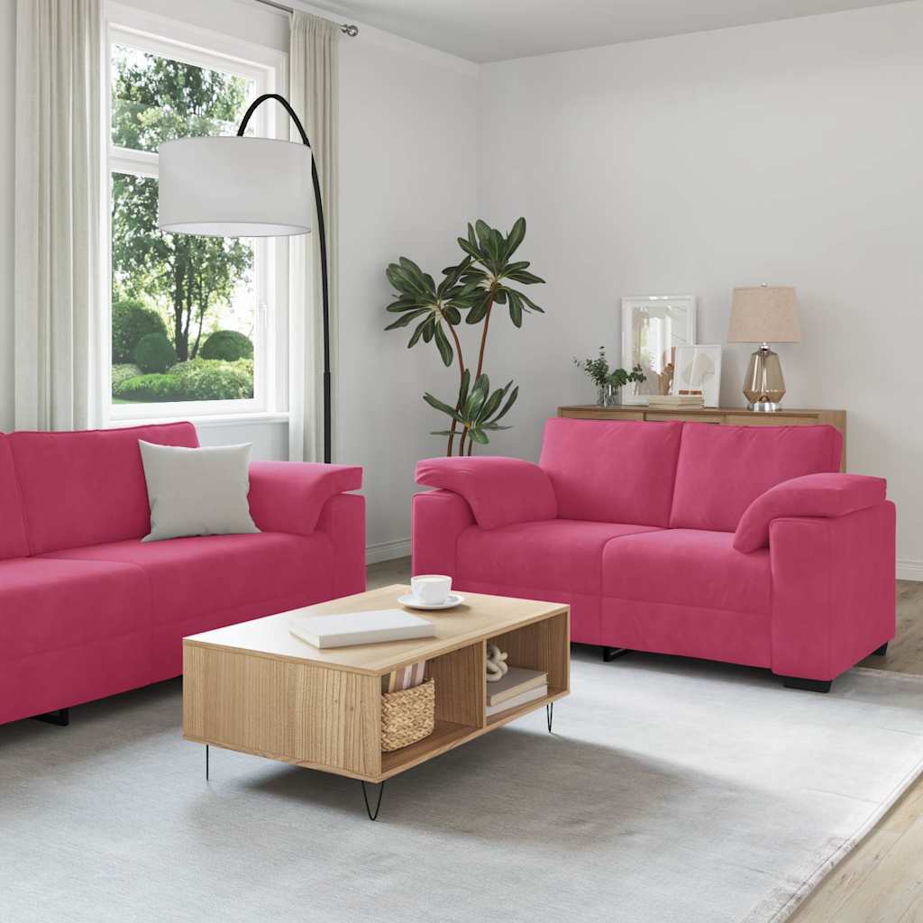 Ensemble de canapé 2 pcs avec coussins velours rouge bordeaux - XIOS