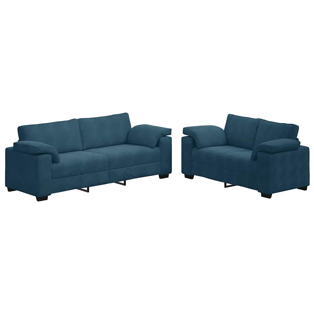 Ensemble canapé 2 pcs avec coussins velours bleu - XIOS