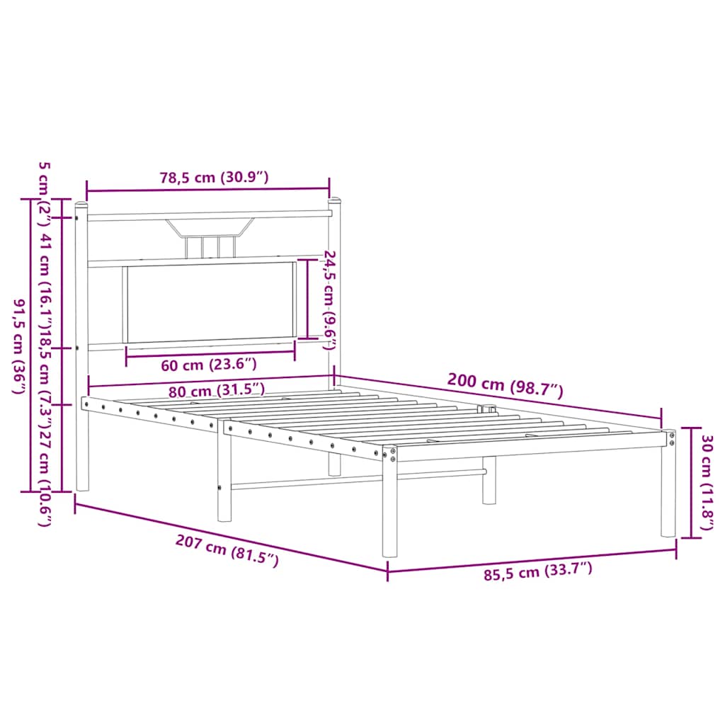 Cadre de lit sans matelas chêne fumé 80x200cm bois d'ingénierie - XIOS