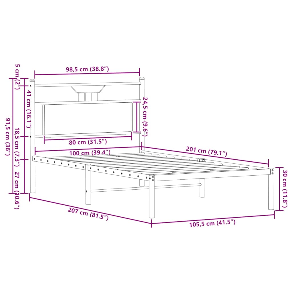 Cadre de lit sans matelas chêne fumé 100x200 cm bois ingénierie - XIOS