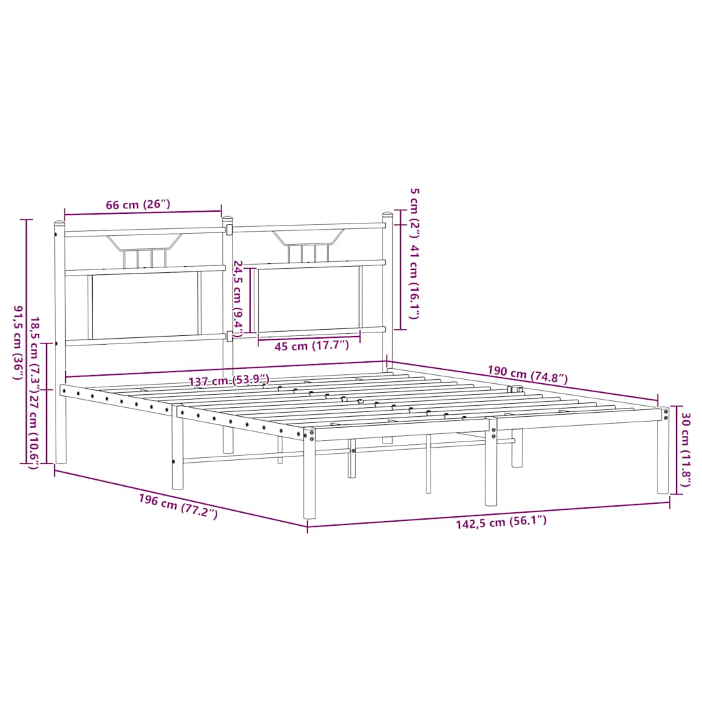 Cadre de lit sans matelas chêne fumé 137x190 cm bois ingénierie - XIOS