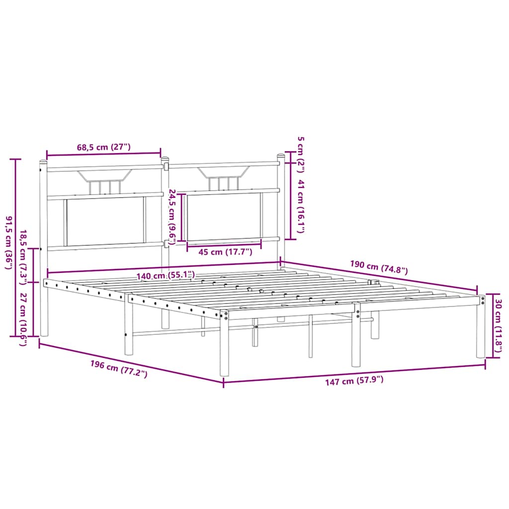 Cadre de lit sans matelas chêne fumé 140x190 cm bois ingénierie - XIOS