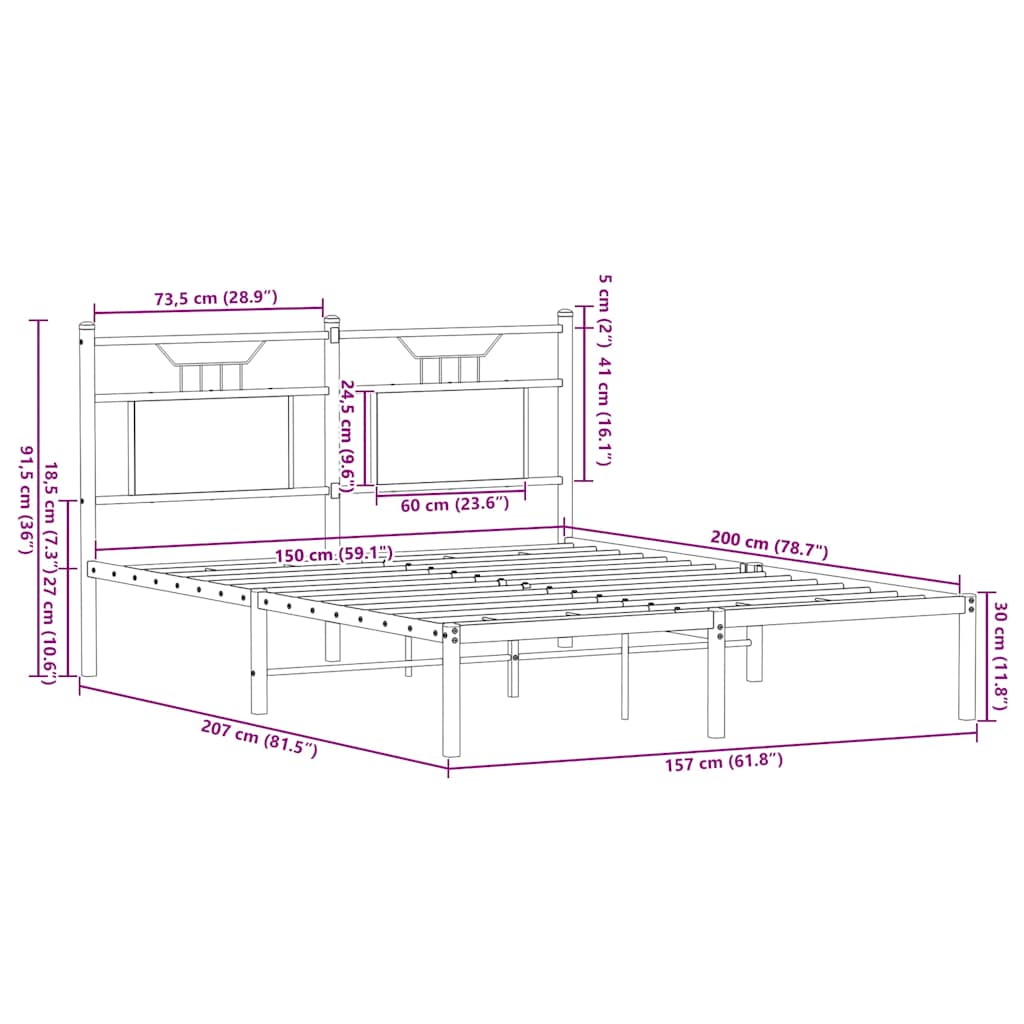 Cadre de lit sans matelas chêne fumé 150x200 cm bois ingénierie - XIOS