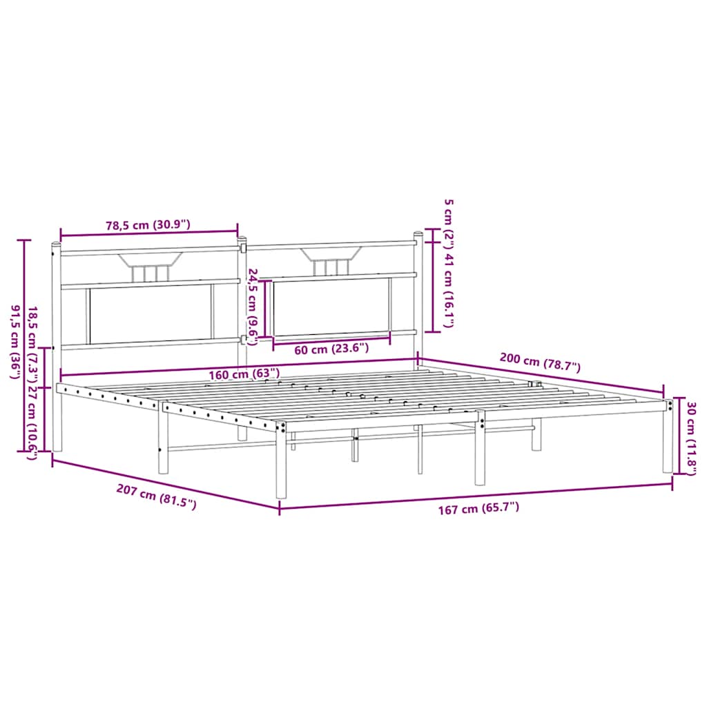 Cadre de lit sans matelas chêne fumé 160x200 cm bois ingénierie - XIOS