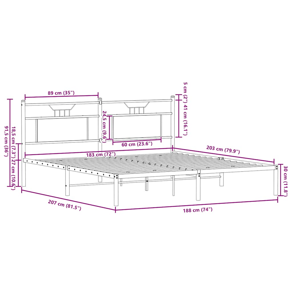 Cadre de lit sans matelas chêne fumé 183x203 cm bois ingénierie - XIOS