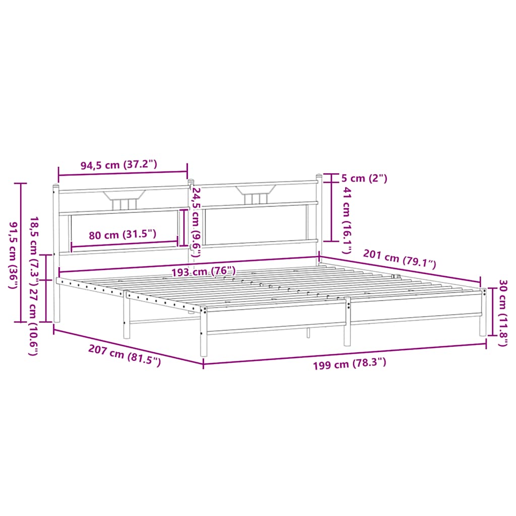 Cadre de lit sans matelas chêne fumé 193x201 cm bois ingénierie - XIOS