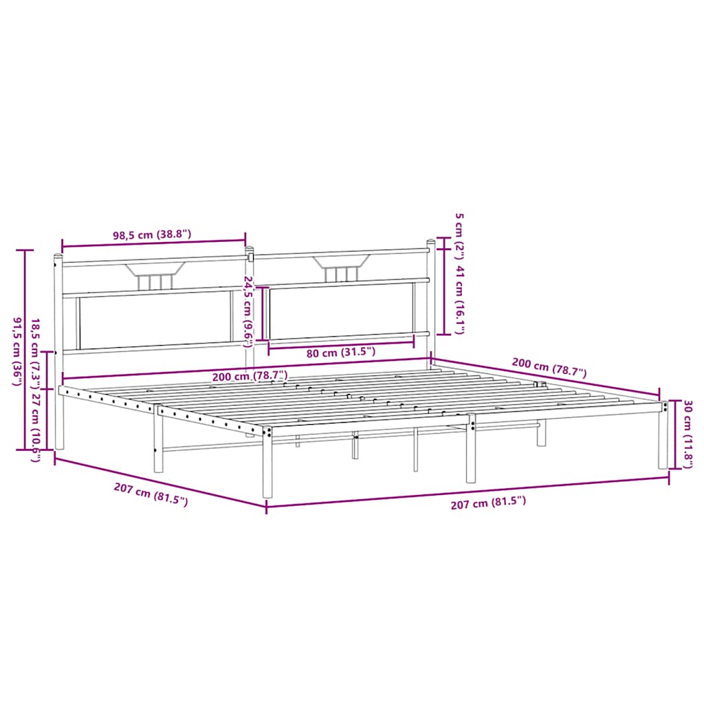 Cadre de lit sans matelas chêne fumé 200x200 cm bois ingénierie - XIOS