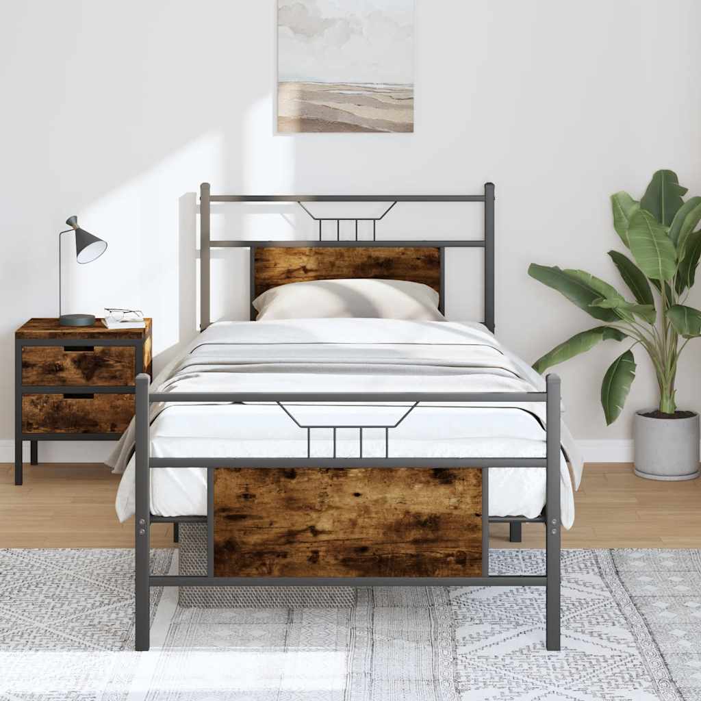 Cadre de lit sans matelas chêne fumé 75x190cm bois d'ingénierie - XIOS
