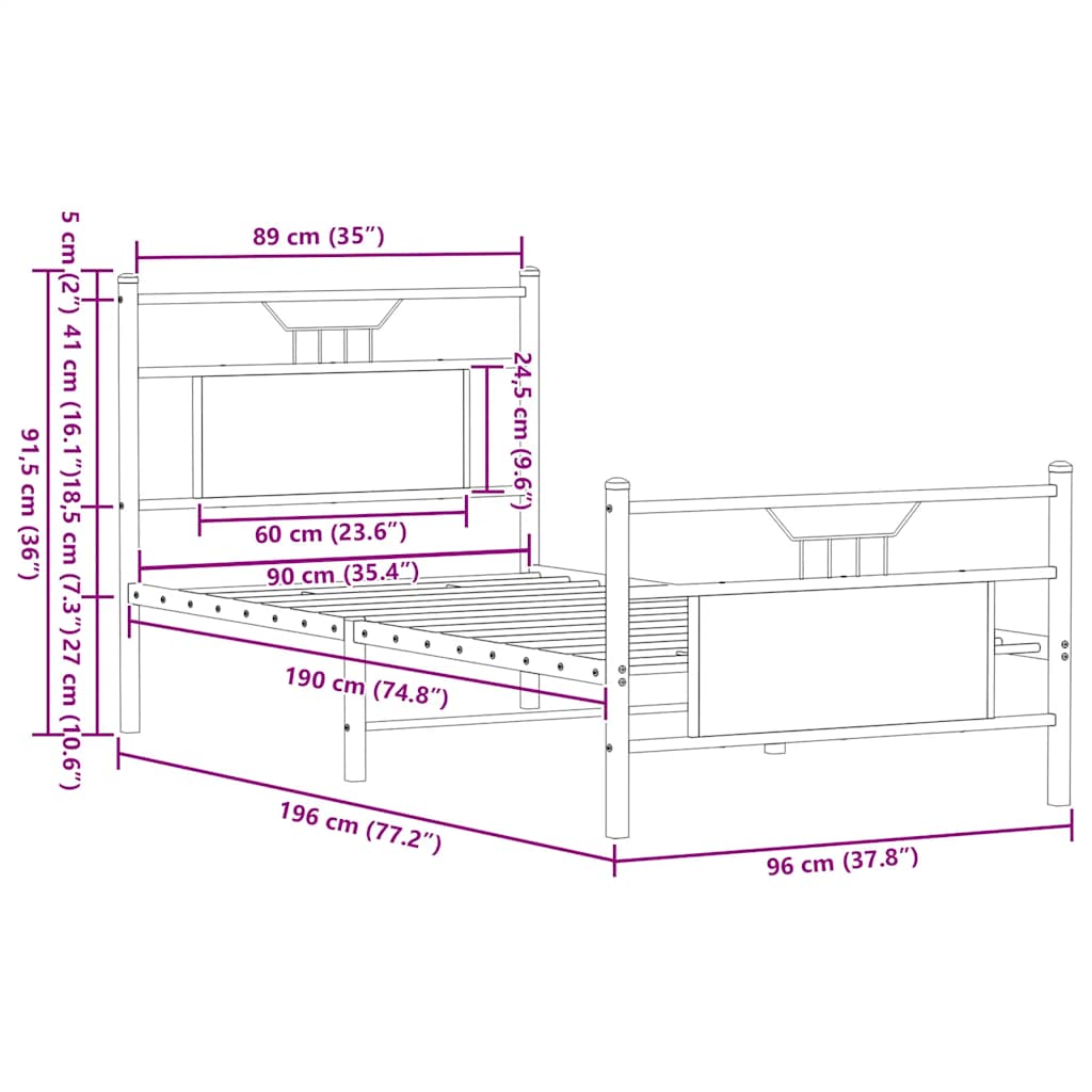 Cadre de lit sans matelas chêne fumé 90x190cm bois d'ingénierie - XIOS