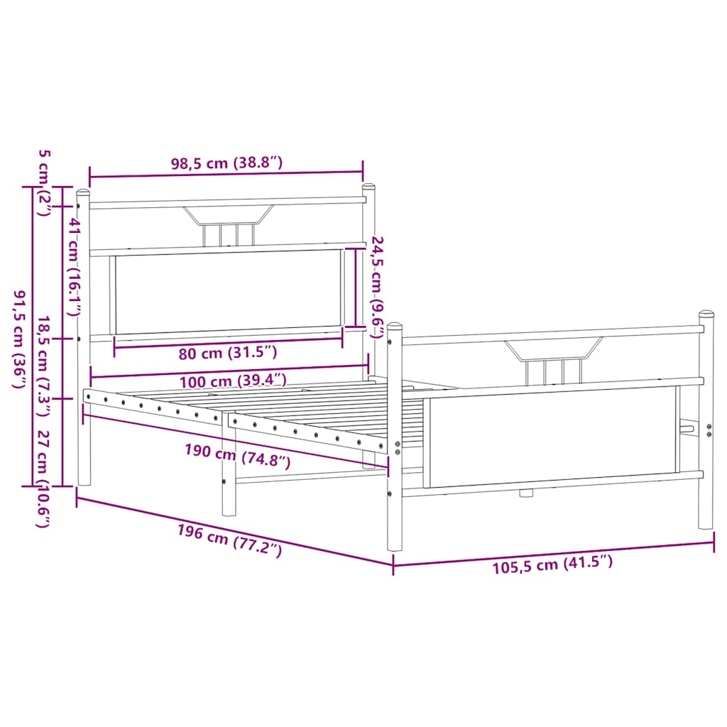 Cadre de lit sans matelas chêne fumé 100x190 cm bois ingénierie - XIOS