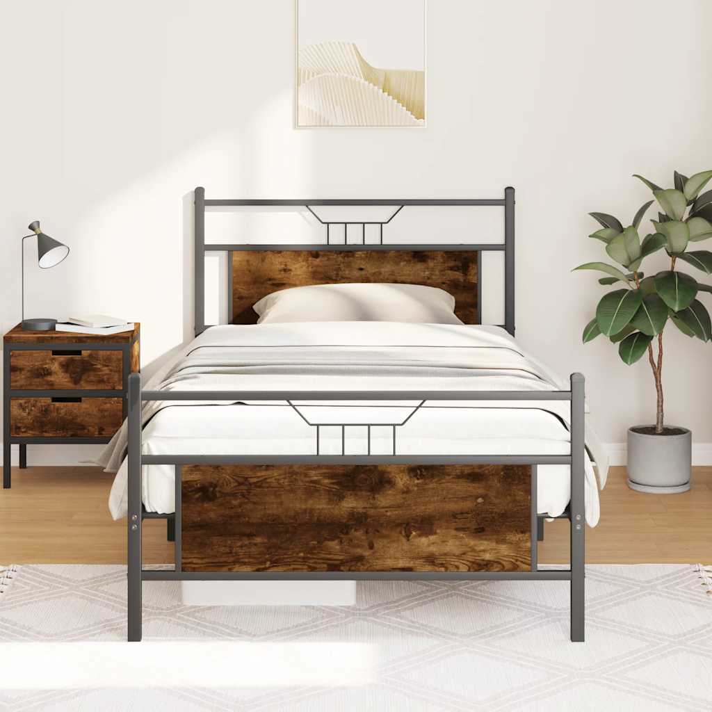 Cadre de lit sans matelas chêne fumé 107x203 cm bois ingénierie - XIOS