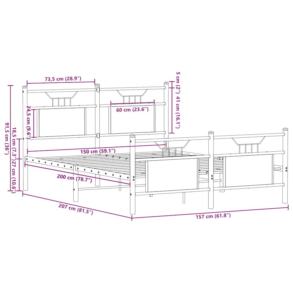 Cadre de lit sans matelas chêne fumé 150x200 cm bois ingénierie - XIOS