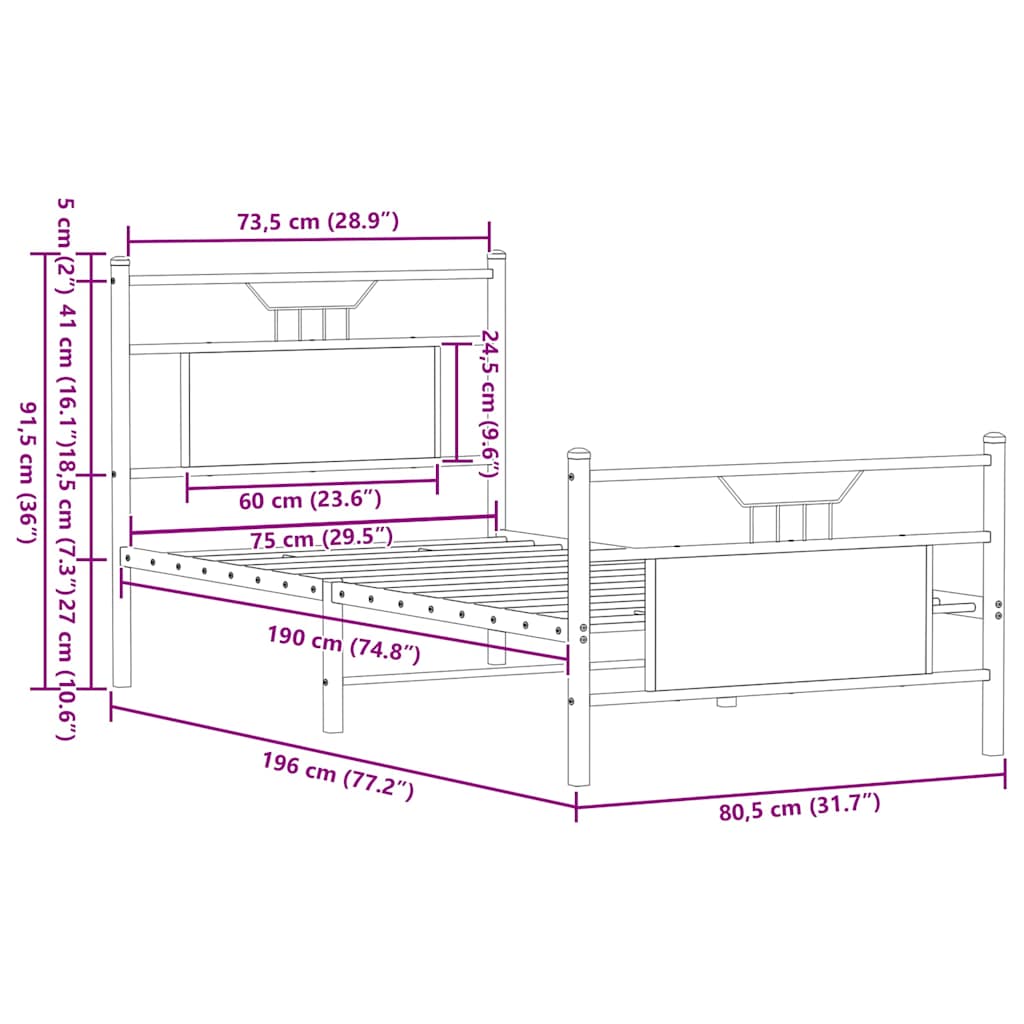 Cadre de lit sans matelas chêne sonoma 75x190 cm - XIOS