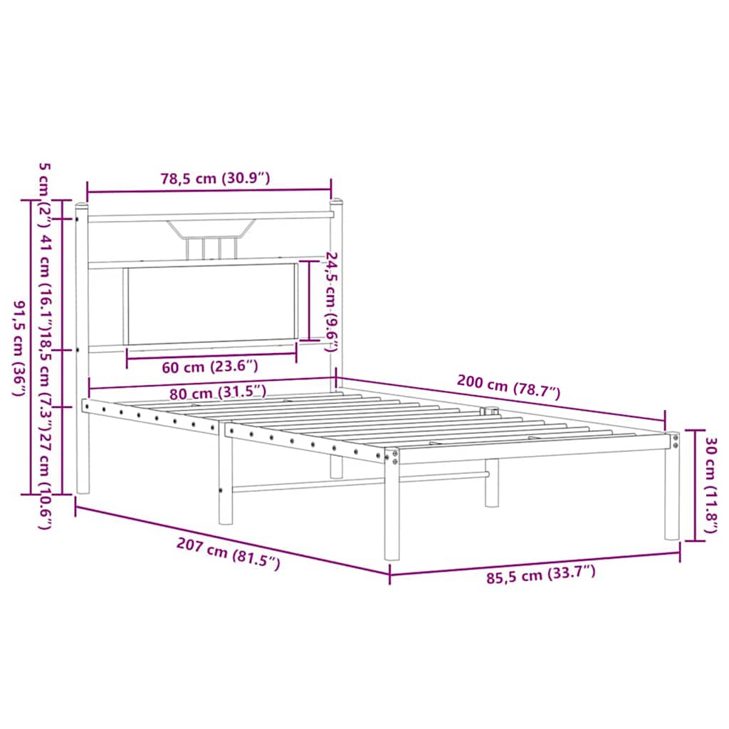 Cadre de lit sans matelas chêne marron 80x200cm bois ingénierie - XIOS
