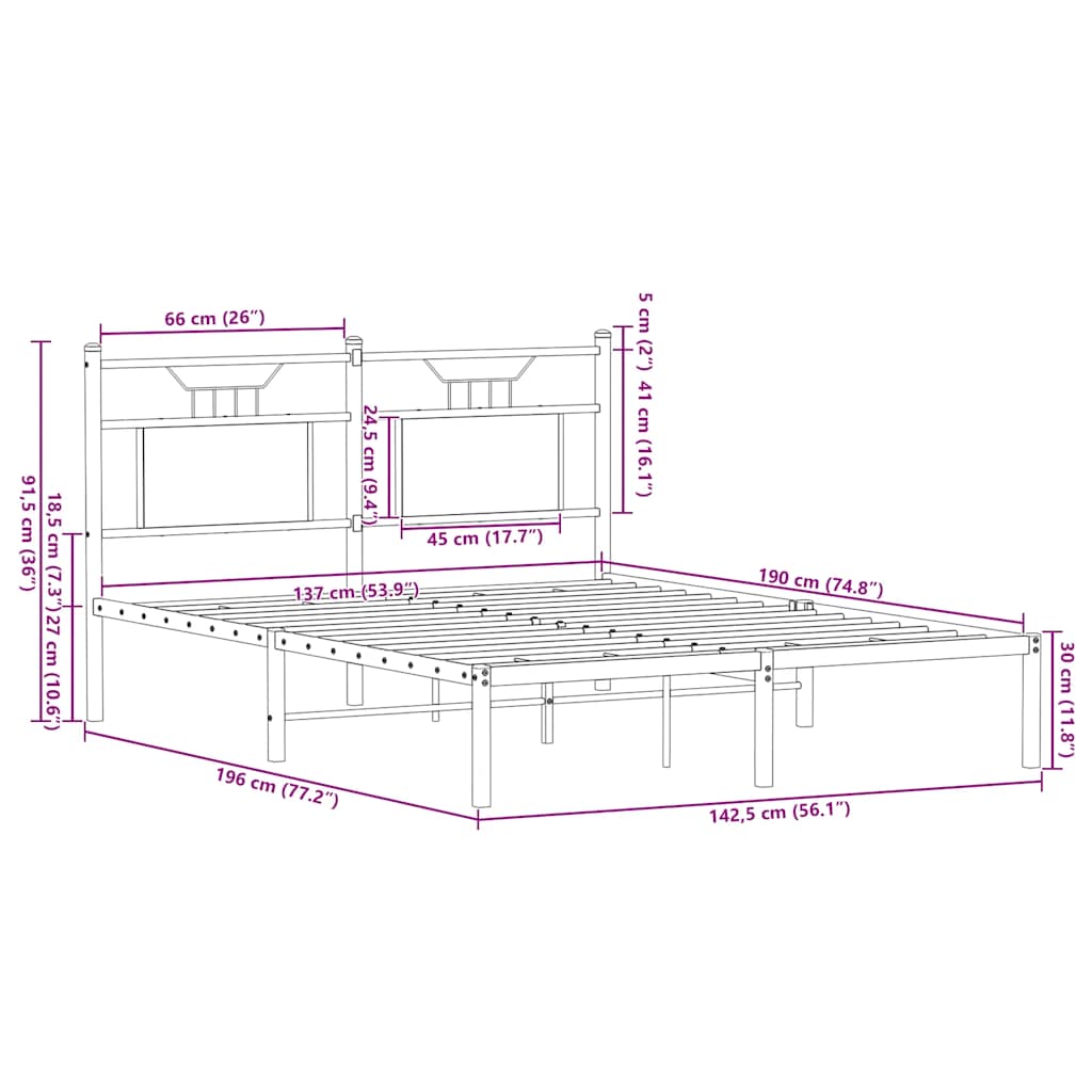 Cadre de lit sans matelas chêne marron 137x190 cm - XIOS