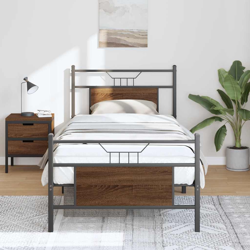Cadre de lit sans matelas chêne marron 90x200cm bois ingénierie - XIOS