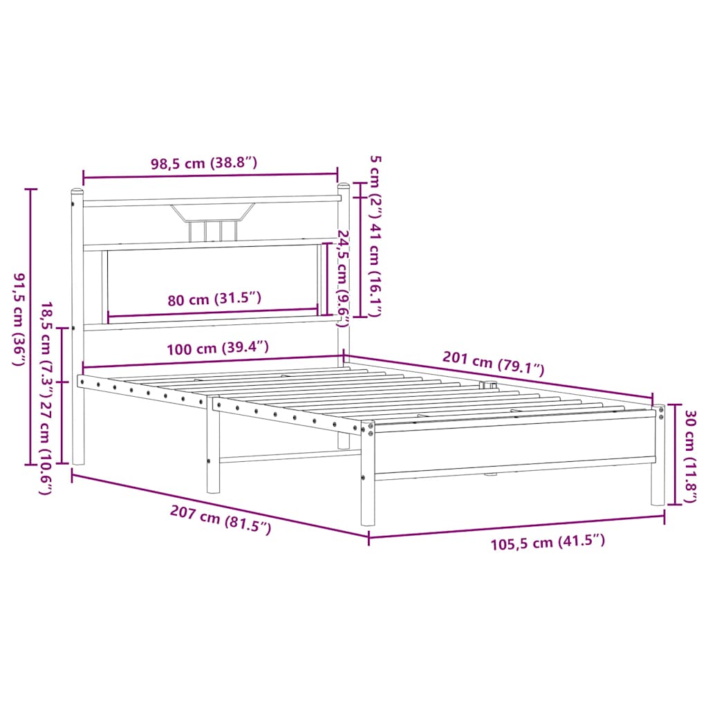 Cadre de lit sans matelas chêne fumé 100x200 cm bois ingénierie - XIOS