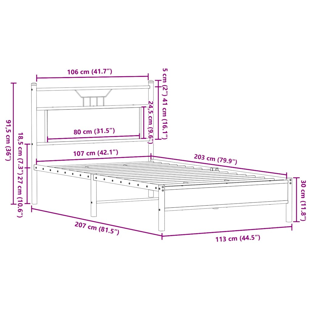 Cadre de lit sans matelas chêne fumé 107x203 cm bois ingénierie - XIOS