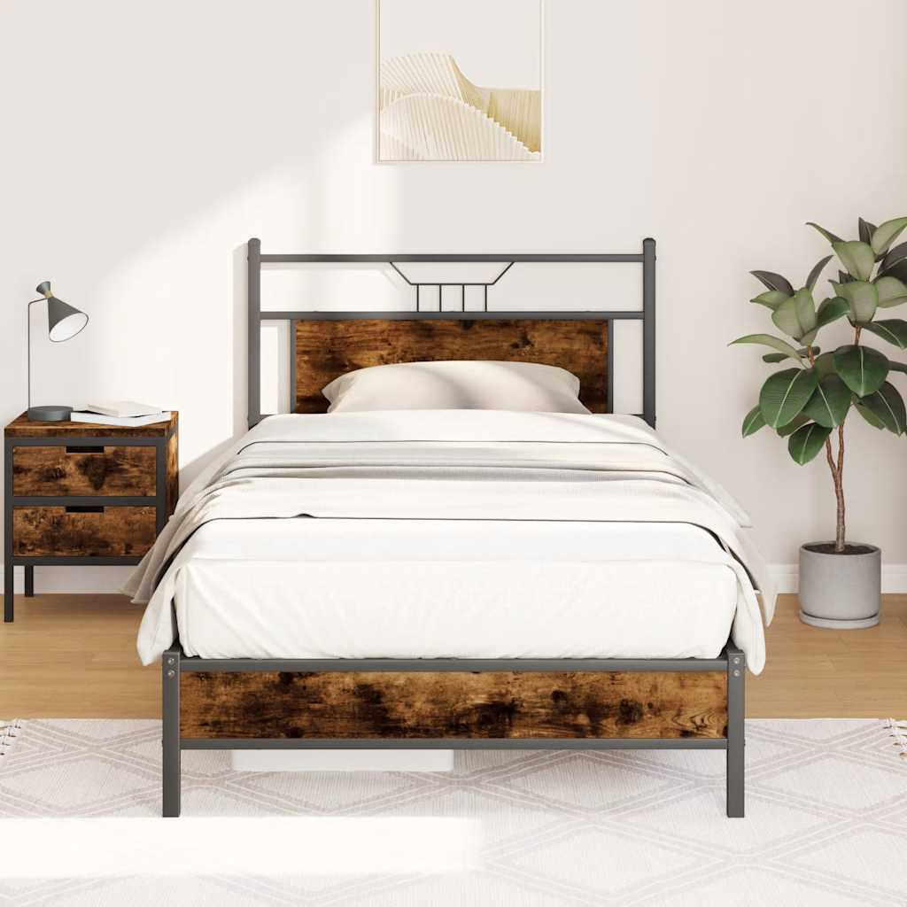 Cadre de lit sans matelas chêne fumé 107x203 cm bois ingénierie - XIOS