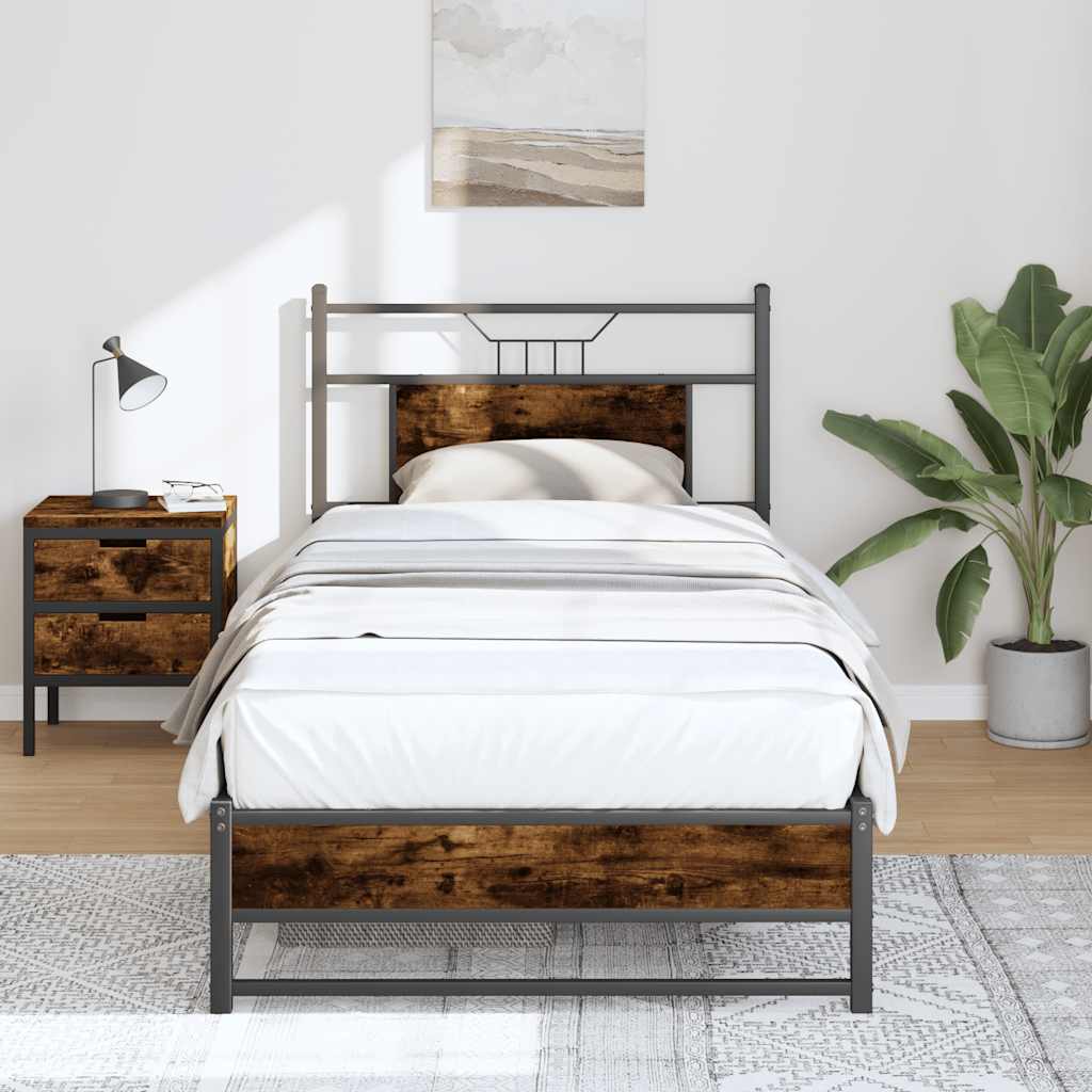 Cadre de lit sans matelas chêne fumé 90x200cm bois d'ingénierie - XIOS