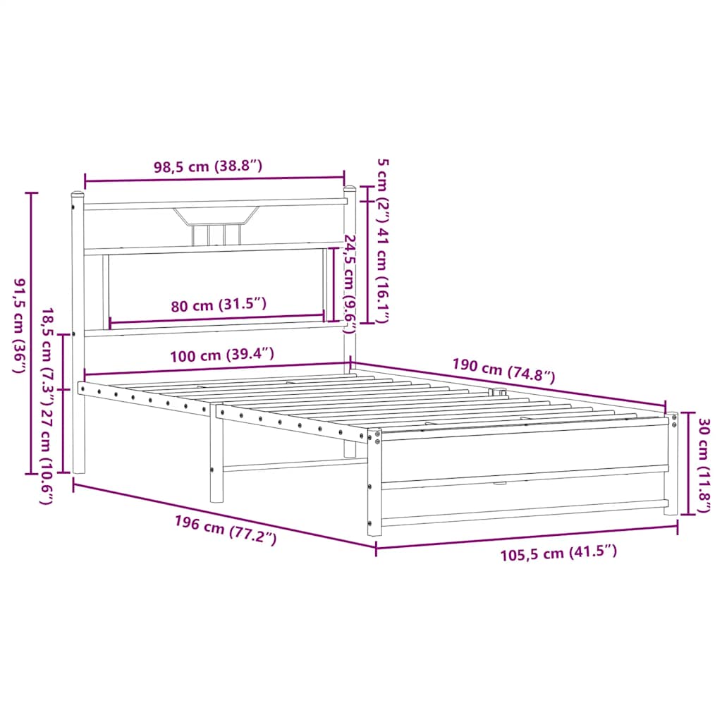 Cadre de lit sans matelas chêne fumé 100x190 cm bois ingénierie - XIOS