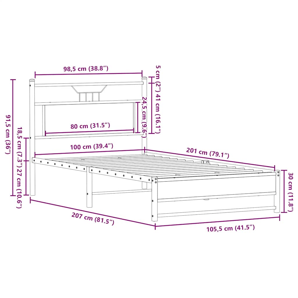 Cadre de lit sans matelas chêne fumé 100x200 cm bois ingénierie - XIOS
