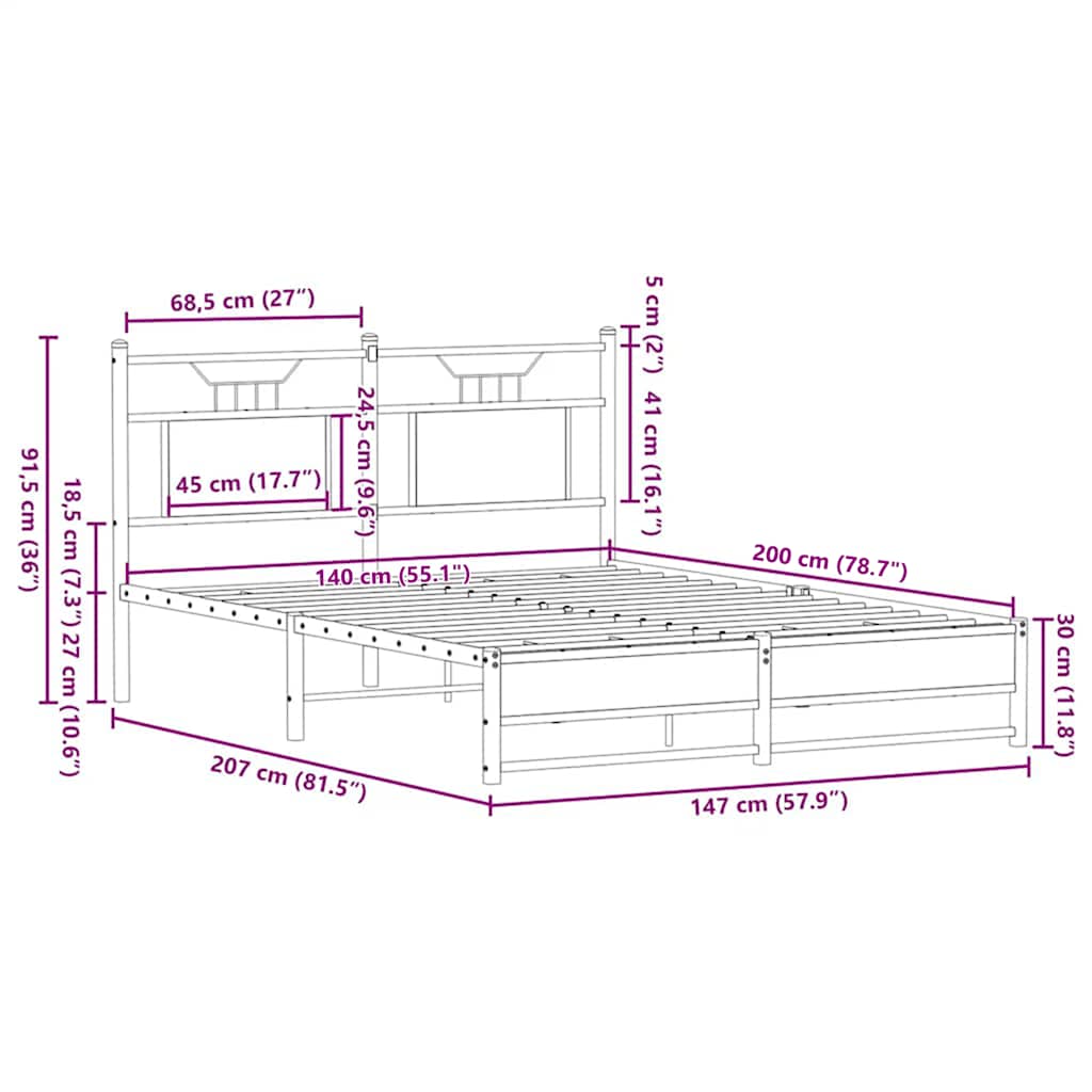 Cadre de lit sans matelas chêne fumé 140x200 cm bois ingénierie - XIOS