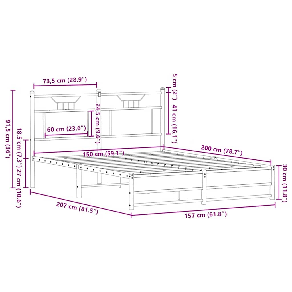 Cadre de lit sans matelas chêne fumé 150x200 cm bois ingénierie - XIOS